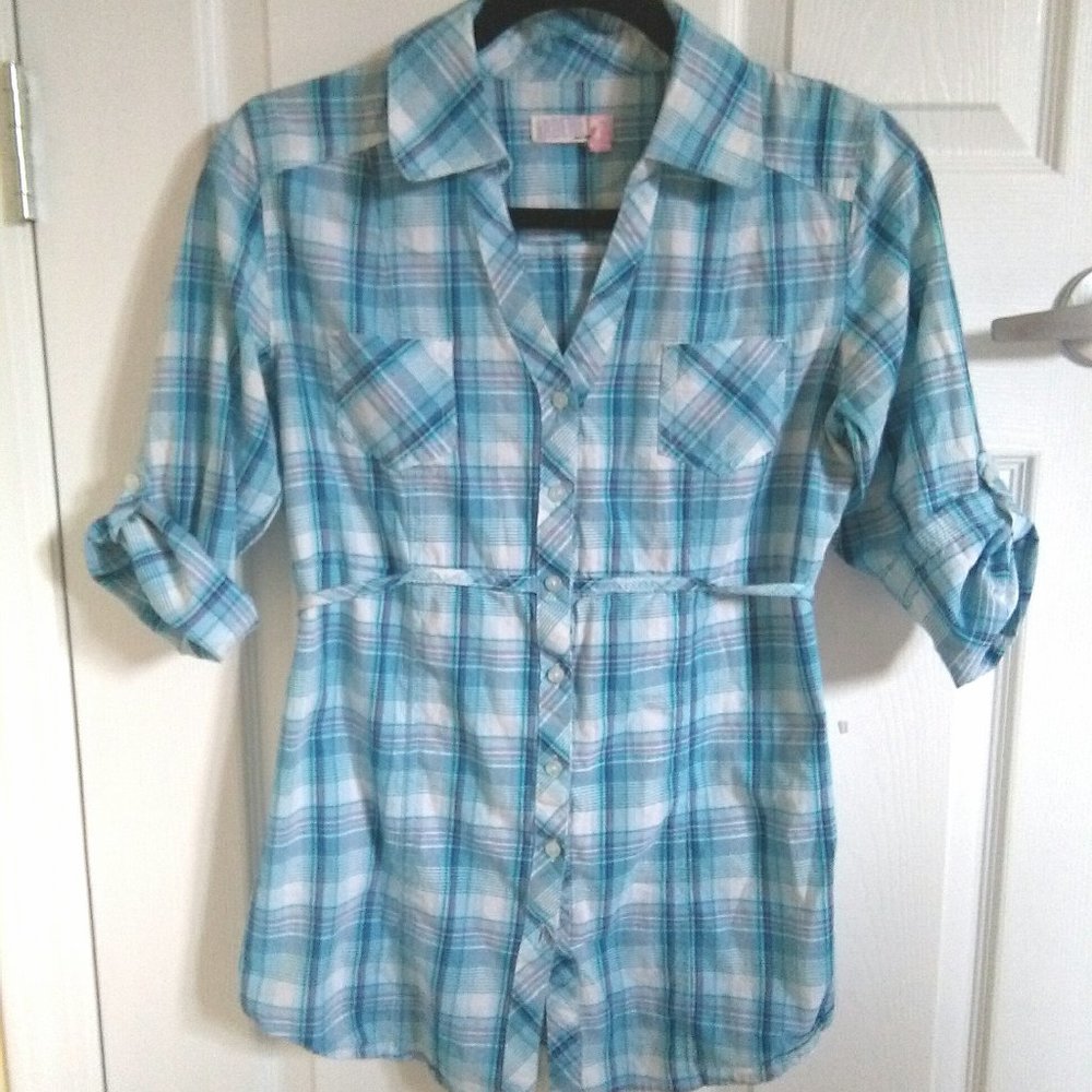 Ardene Blue Plaid Collared Top